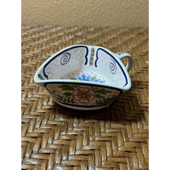 Vintage Holland Handwerk Aurora Triangular Ceramic Floral Creamer Dish 3 Footed - Picture 3 of 10